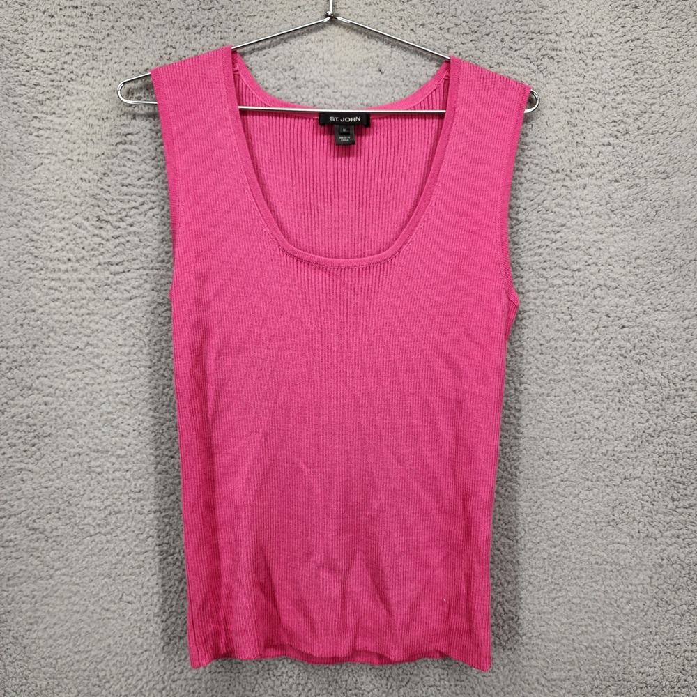 St. John Womens Pink Ribbed Knit Wool Blend Scoop Neck Tank Top‎ Size Medium